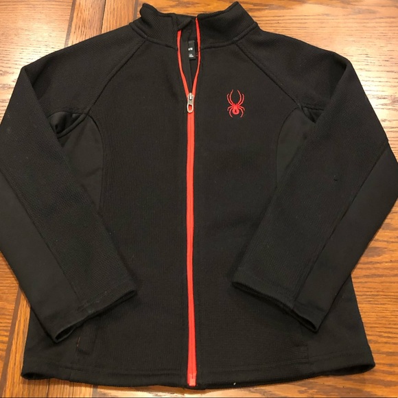 Spyder Sweater Jacket Full Zip Strike Jacket Black Red Kids Size Medium 10/12 - Picture 15 of 15